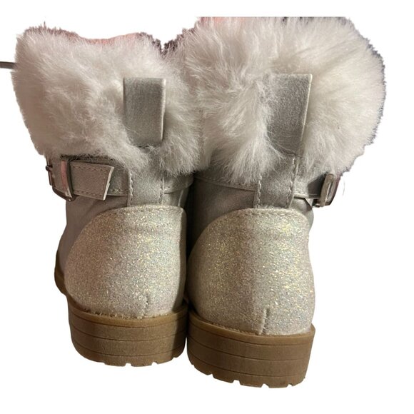 Sugar Gelato Boots Girls Size 8 M Silver Metallic Glitter White Faux Fur Lace-up - Picture 6 of 10